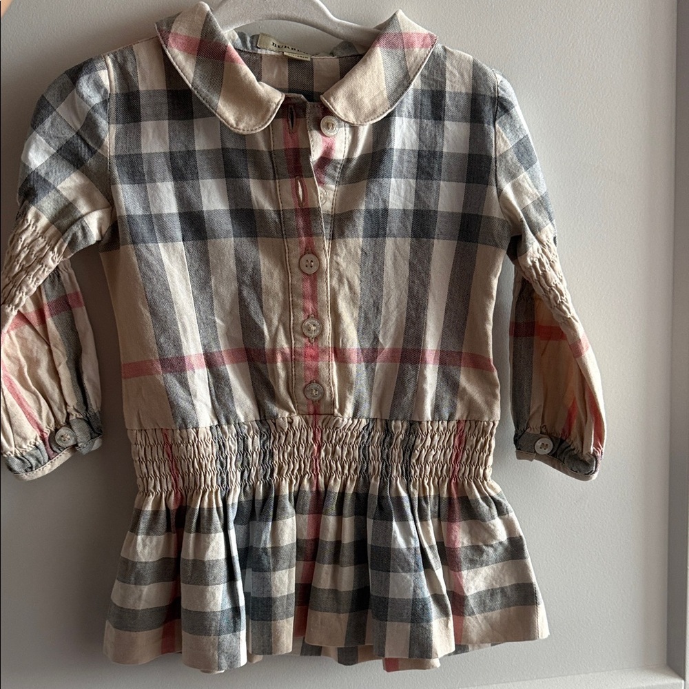 Burberry baby Plaid Button Down Shirt with Ruffle